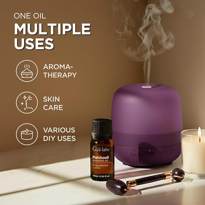 Gya Labs Patchouli Essential Oil - 0.34 Fl Oz - for Hair, Skin, Diffuser, Aromatherapy & DIY Candle Making Scent