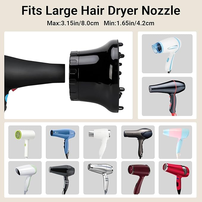 Segbeauty Universal Curly Hair Diffuser, Adaptable Hair Diffuser Attachment for Hair Salon Quality Hairstyling Tool Hair-protective Frizz-free Fast-drying for Dryers with 1.65" - 3.15" Nozzle