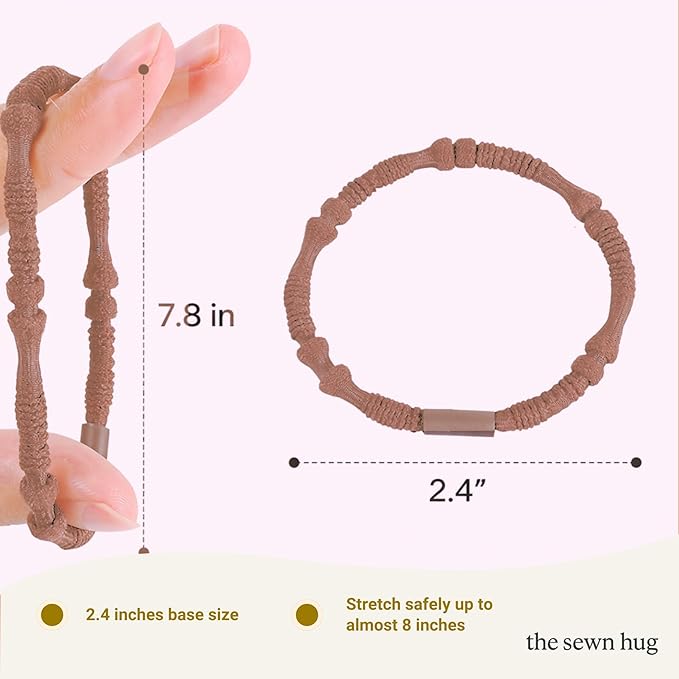 Boho Hair Ties, 20-Pack (4 Styles) Cute Elastic Bands for Thick or Thin Hair, No-Damage Stretch Bracelets, Brown Hair Accessories for Women & Girls (Festival Bloom)