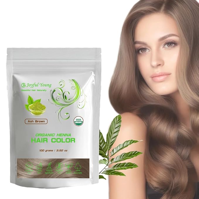 100% Organic Henna Hair Color – Natural, Chemical-Free Hair Dye for Rich, Vibrant Color & Gloss – Grey Coverage, Safe for All Hair Types, Vegan Non-Toxic, Herbal Hair Treatment (ASH BROWN)