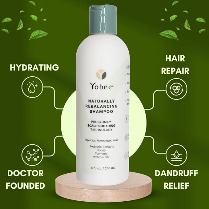 Yobee Rebalancing Shampoo – Sulfate-Free Dry, Flaky & Itchy Scalp Care | Probiotic Shampoo with Organic Honey, Turmeric, Vitamin B12 & Oat | Dandruff, Eczema & Psoriasis Relief | Doctor Founded