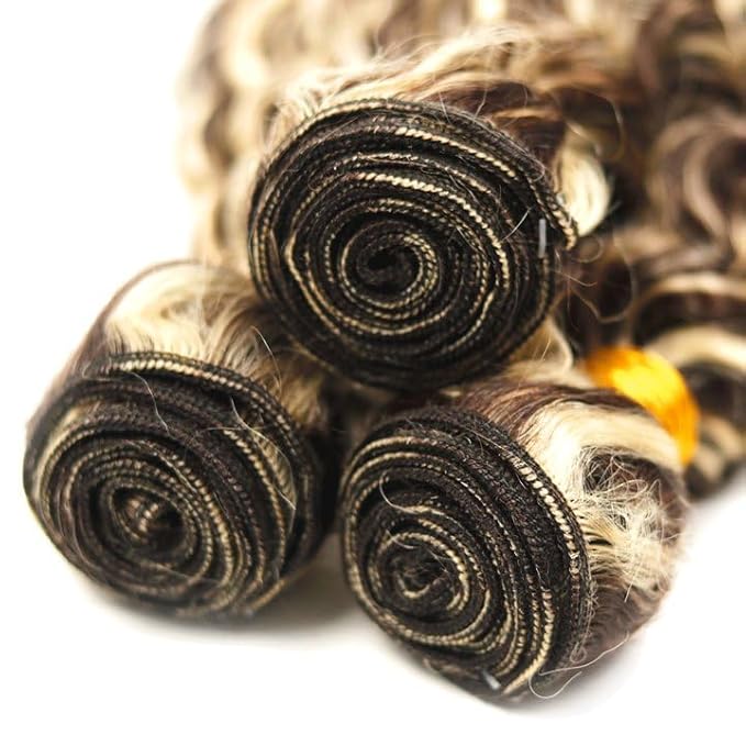 24 26 28 Inch Blonde Bundles Human Hair Highlight Deep Wave Bundle 2 Tone Brown Mixed With Blonde Bundles Niegmeag Brazilian Virgin Remy Hair Extensions 300g