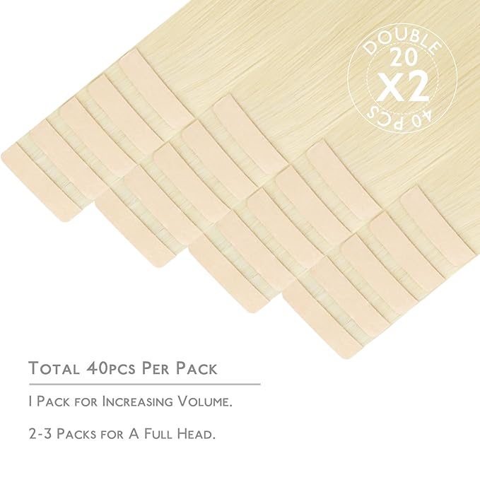 WENNALIFE Tape in Hair Extensions Human Hair, 40pcs 80g 12 inch Platinum Blonde Hair Extensions Real Human Hair Straight Tape in Extensions Invisible Human Hair Extensions Reusable Real Hair Extension