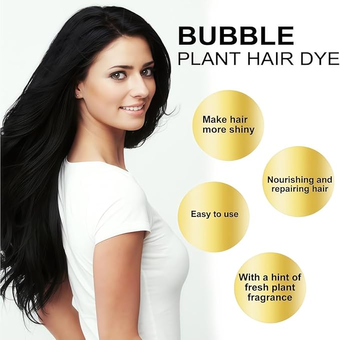 200 ML Bubble Hair Dye, Natural Plant Extract Non Damage Hair Dye for Grey Hair (Natural Black)
