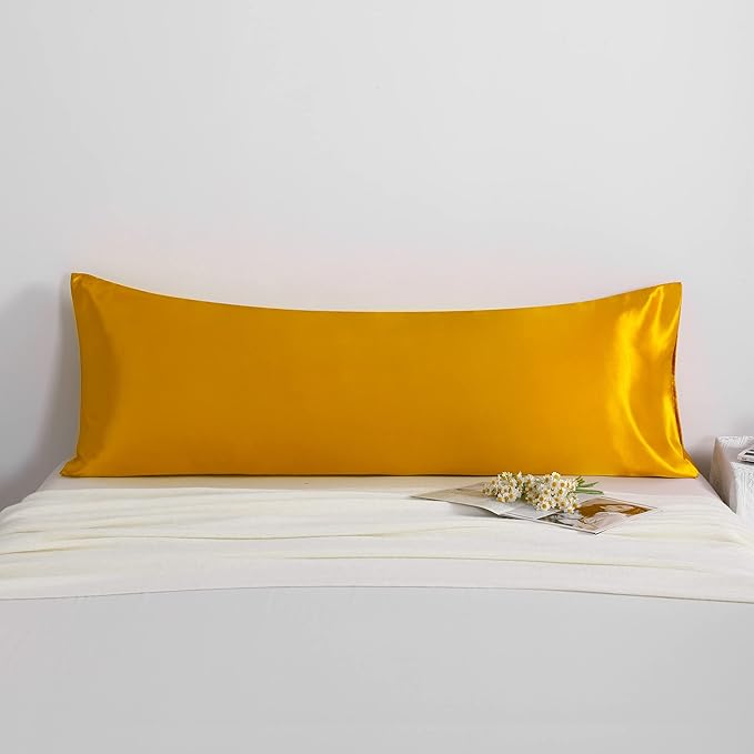 NTBAY Satin Body Pillowcase for Hair and Skin, Luxurious and Silky Pillow case with Envelope Closure, 20x54 Inches, Golden Brown