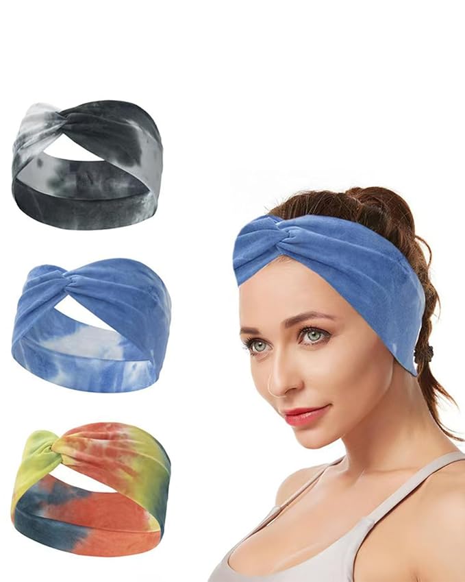 6 Pcs Wide Headbands for Women, Boho Tie Dye Headbands, Soft Fashion Headbands, Hair Bands for Daily Workout Yoga, Z-CC