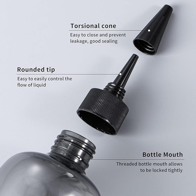 driew Applicator Bottles for Hair, 16.9oz Hair Squeeze Bottle for liquids Twist-On Top Tip Cap with Ratio Graduated Scale Color Applicator Bottle Dye Pack of 2 (16.9oz Clear Black)