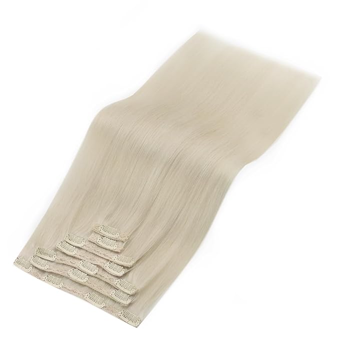 YoungSee Clip in Human Hair Extension Platinum Blonde Dyeable Human Hair Clip in Extensions White Blonde Clip ins Extension Real Human Hair Straight Add Volume 7Pcs 120G 14In