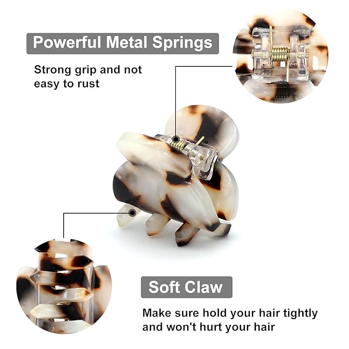 Cobahom Hair Clip, 6Pcs Small Hair Clips Mini Hair Claws Tortoise Shell Leopard Acrylic Hair Jaw Clips Clamps for Women Girls Thin Thick Hair