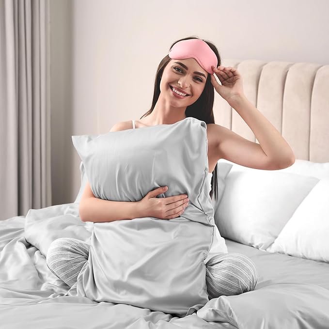 Lirex Satin Pillowcase 2-Pack, Queen Size Satin Pillowcase Soft Solid Color Microfiber, Wrinkle Free Fade Resistant Breathable, Light Gray