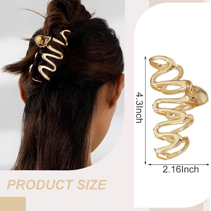 Wave Metal Hair Claw Clips, 1Pcs Hair Claw Clips for Thin Thick Hairs Elegant Hair Accessories Non-Slip Alloy Gold Wavy Design Hair Claw Clip Strong Hold Grip Hair Jaw Clip for Women Girls