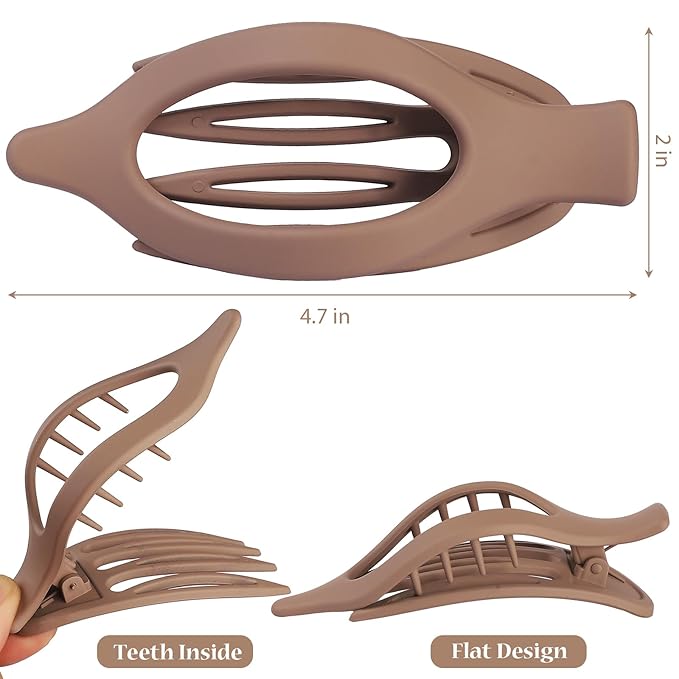 Flat Hair Clip 6 pcs Lay Down Claw Clips Hair Accessories for Women -Brown Blue
