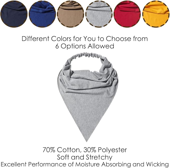 6 Pack Hair Scarf Headband for Women Elastic Bandana Head Scarf Large Boho Triangle Kerchief with Clips Non Slip Scarves