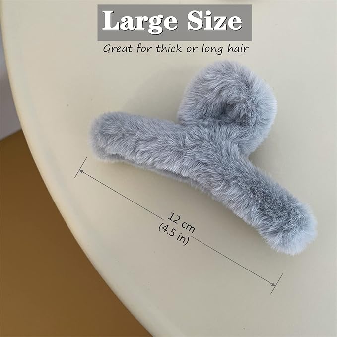 SEVEN LUCKY LIGHT Hair Clip, 7 Pcs 4.5" Fuzzy Claw Clips for Thick Hair, Cute Fuzzy Clip for Women Girls, Soft Hair Clips