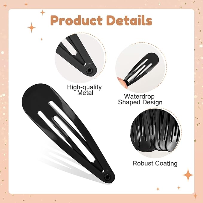 2 Inch Black Hair Clips Barrettes Metal Snap Clips for Women Durable Water Drop Ideal Hair Accessories for Hairdressing Wedding and Everyday Use 20 pcs