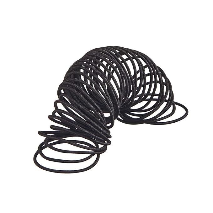 Minihope no-metal girls elastic hair ties, women's black elastics, 2mm Hair elastics 50 Count