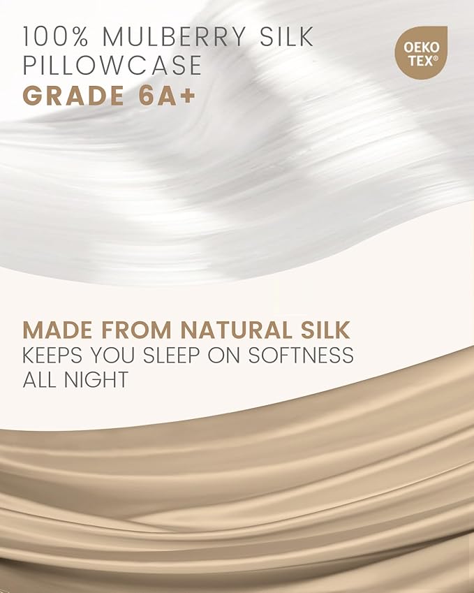 THXSILK Mulberry Silk Pillowcase for Hair and Skin, 100% Mulberry Silk Bed Pillowcase, Hypoallergenic Soft Breathable Both Sides Silk Pillow Case with Hidden Zipper, King Pillow Case 20"x36", Taupe