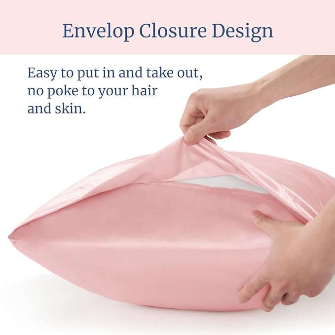 BEDELITE Satin Pillowcase for Hair and Skin, Super Soft Similar to Silk Pillow Cases 4 Pack with Envelope Closure, Cooling Pillowcases for Women Men (20"x36" King Size, Pink)
