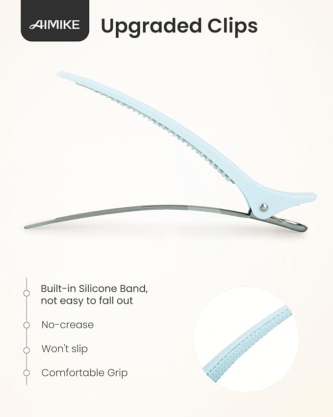 AIMIKE Extended Sectioning Hair Clips w/Built-in Silicone Band, 4.8" No-Crease Non-Slip Hair Styling Clips for Thick, Long Hair – Blow Drying,Hair Rollers, Rust-Free –6 Pack, Morandi Misty Trio Series