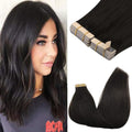 GOO GOO Tape in Hair Extensions Human Hair, 1B Natural black, 18inch 100g 40pcs, Skin Weft Seamless Invisible, Silky Straight with Thick Ends, Remy Human Hair