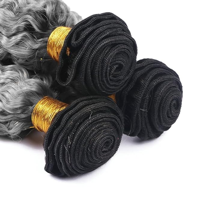 30 32 34 Inch Ombre Bundles Human Hair Grey Deep Wave Bundle Brazilian Virgin Remy Hair Extensions Double Weft 2 Tone Black and Silver Deep Wave Bundle Hair Weave 300g