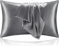 BEDELITE Satin Pillowcase with Zipper 2 Pack, Dark Grey Pillow Cases Standard Size, Super Soft and Cooling Similar to Silk Pillow Cases, Gift for Women Men(20x26 Inches)