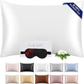 100% Mulberry Silk Pillowcase 22 Momme (SGS Certified) with Free Silk Eye Mask - Luxury Gift-Ready Folded Packaging, Cooling Pillow Cover for Hair & Skin Care (White, Standard (1 Pack))