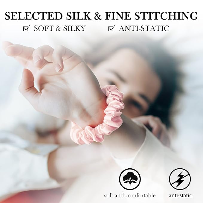 Mulberry Silk Hair Scrunchies, 100% Silk, No Damage for Frizz Prevention, Sleep and Night Scrunchie, Hair Accessories for Women (Pink, 1 Count)