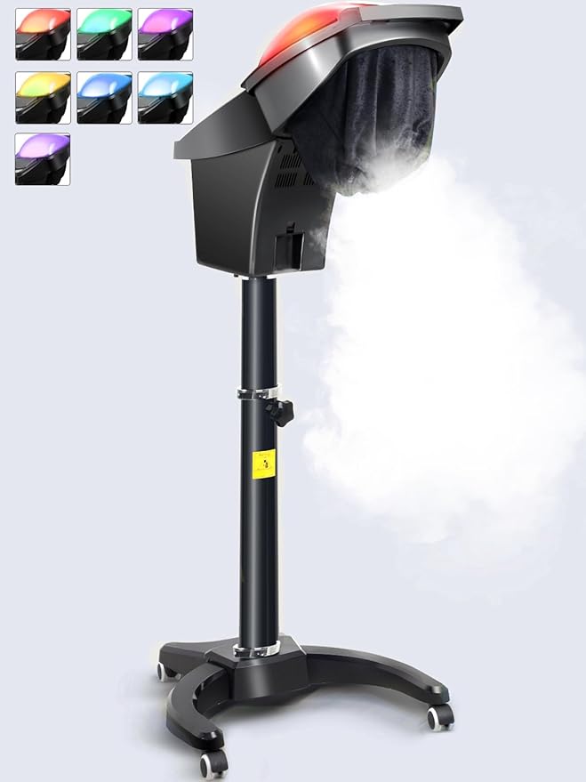 Icoget Hair Steamer for Deep Conditioning w/7 Color Light & Ozone, Micro Mist Scalp Hydration Steamer for Hair Treatment for Natural/Black Hair w/Adjustable Temp, for Barber
