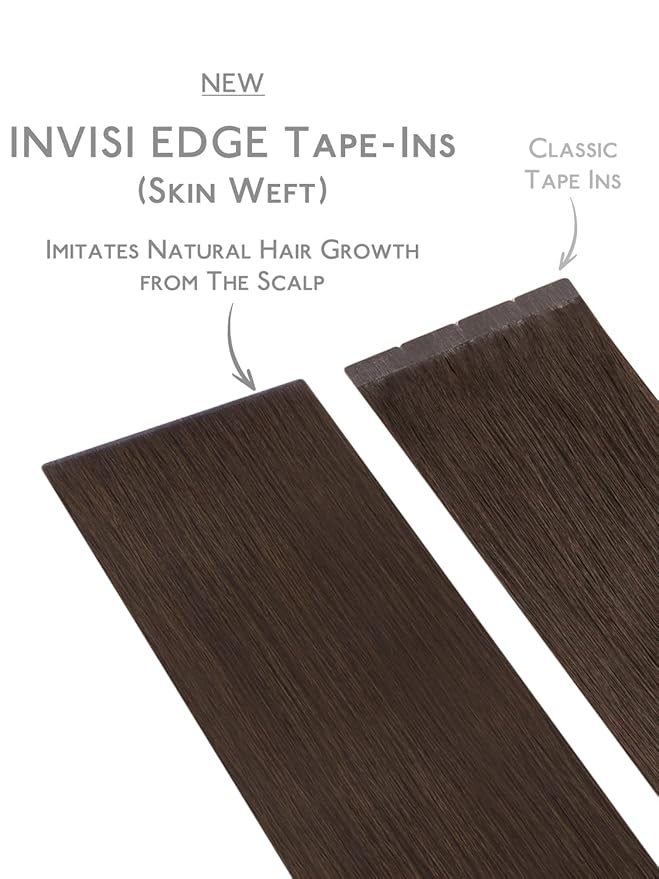 WENNALIFE Invisi Edge 8cm Tape in Hair Extensions Human Hair, 18 Inch 50g 10pcs, Chocolate Brown Invisible Remy Tape Ins Straight Reusable Natural Injected Weft Extensiones De Cabello Humano