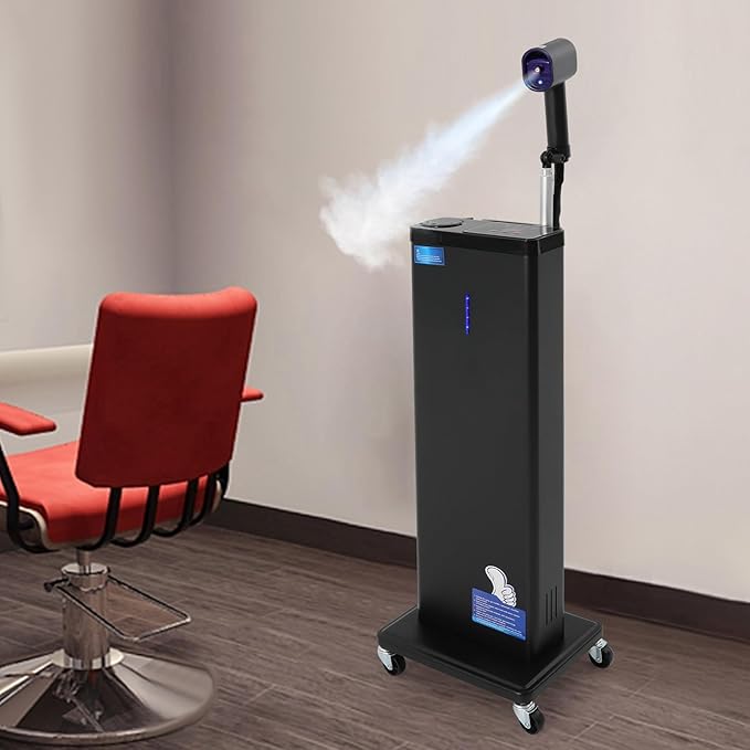 Nano Hair Steamer, 1300W Professional Micro-Mist Hair Steamer 9-Gear Adjustable, Floor Type 360° Rotation Universal Wheel for Hair Deep Care Hair Repair Salon Spa (Black)