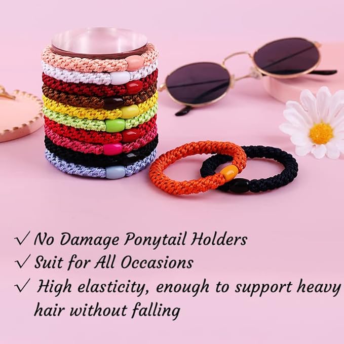 J.CARP 8Pcs Mixed color Hair Ties for Women Girls, Elastics Hair Bands Ponytail Holders, No Damage No Crease Hair Elastics, Perfect for Girls and Women with Thick or Curly Hair, Style 24