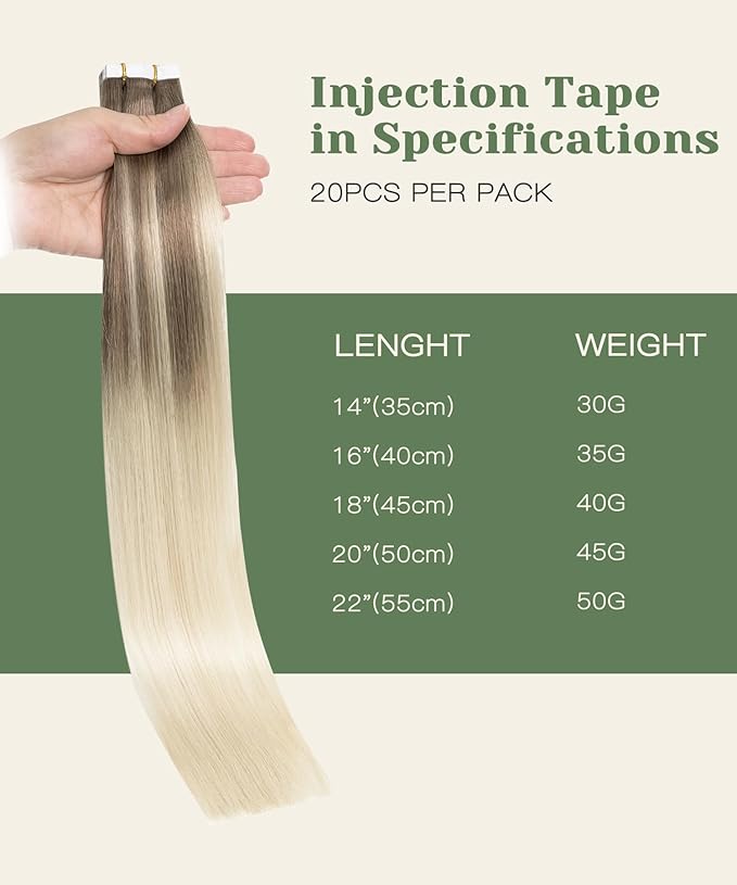 SURNEL Injection Tape in Hair Extensions Human Hair 18Inch Ash Brown to Platinum Blonde Invisible Tape in Extensions 20 Pcs 40g(#860,18)