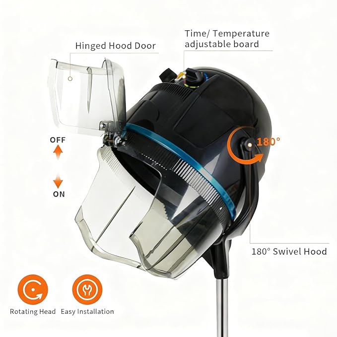 Black,B,Adjustable Hooded Floor Hair Bonnet Dryer, Machine Standing Steamer W/Wheels for Salon Home Sp Professional Hair Salon Equipment