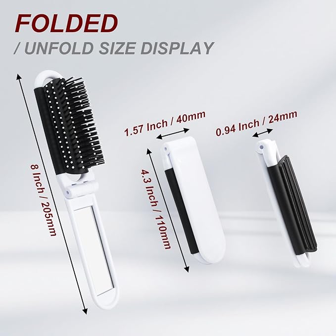 4 Pack Folding Travel Hair Brush with Mirror, Mini Foldable Hairbrush, Portable Pocket Comb with Mirror for Women Girls - Compact Design, Perfect for Travel, Purse, Gym Use - 4 Colors