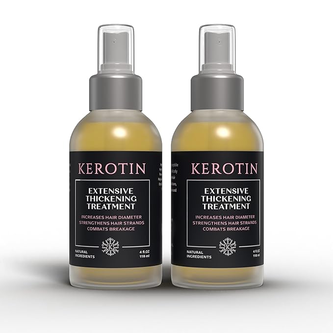 Kerotin Hair Thickening Spray with Keratin for Fine & Thin Hair Growth in Women (2 pack), Heat Protectant, Body & Shine, Diameter Booster, Natural, Sulfate & Cruelty Free, Made in USA