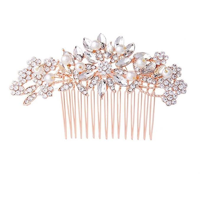 Rose Gold Wedding Hair Comb Pearl Crystal Bridal Hair Accessories For Bride and Bridesmaid