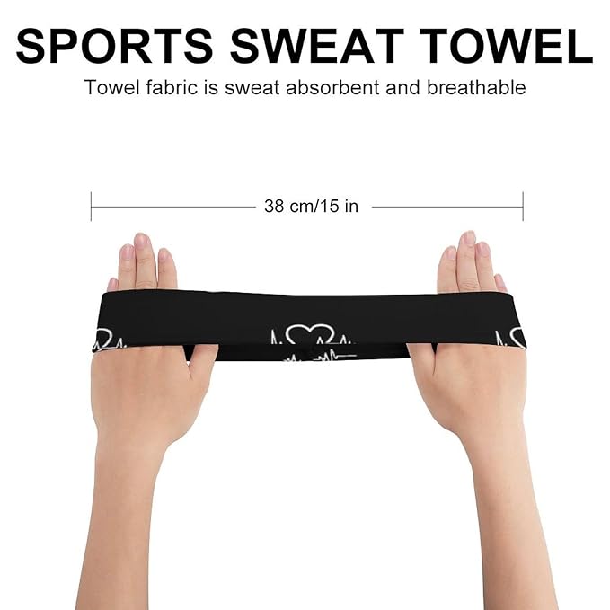 Love Heart Nurse Heartbeat Designed Black And White Headbands for Men & Women Sweat Headband Non Slip Sweatband for Running Cycling Yoga Basketball Workout