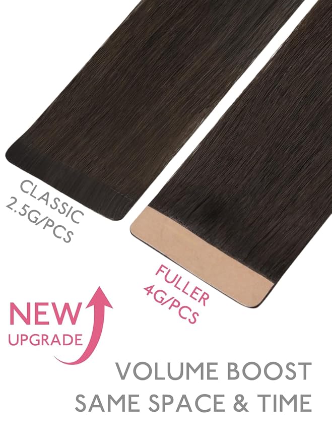 WENNALIFE Fuller Tape in Hair Extensions Human Hair, 20 inch 20pcs 80g Dark Brown Remy Hair Straight Tape in Extensions Thicker Skin Weft Tape Ins Extensiones De Cabello Humano