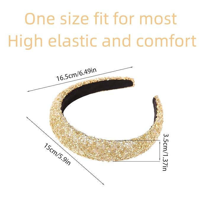 Gold Sparkle Headband for Women Fashion Glitter Wide Headbands Bling Comfortable High Elastic Head Band Hairband Hairhoop Hair Accessories for Women