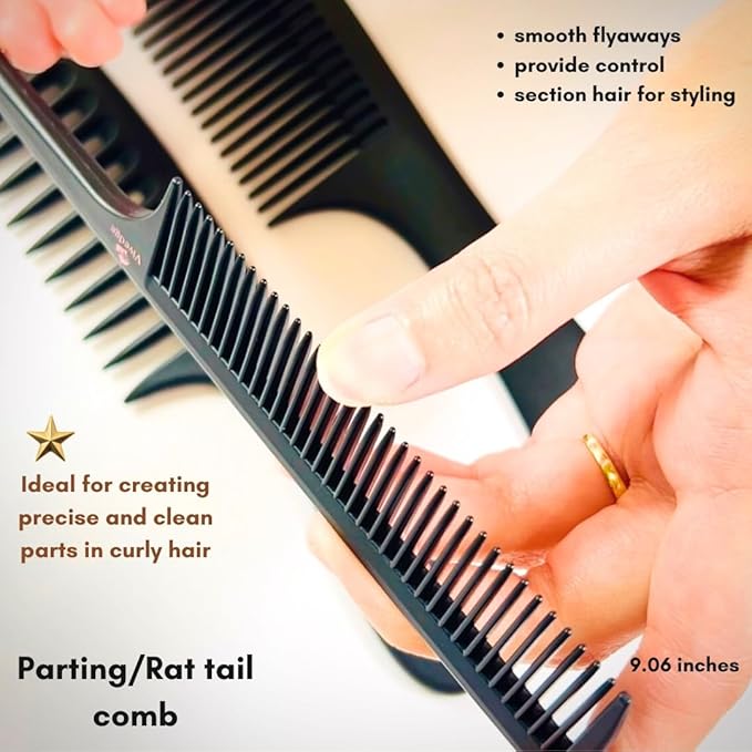 VIVEDGE| Carbon Comb Set for Curly Hair Gift set| Anti Static Frizz-free Detangling Wide Tooth Parting Combs with Premium Hair Acccessories for Styling | Gift for loved ones(Pink-Light Yellow)