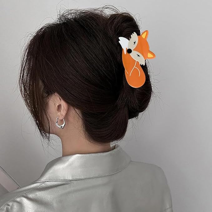 2PCS Orange Fox Hair Claws, Cute Animal Shaped Hair Clips for Women, Charming Fox Themed Hair Accessories for Daily Styling
