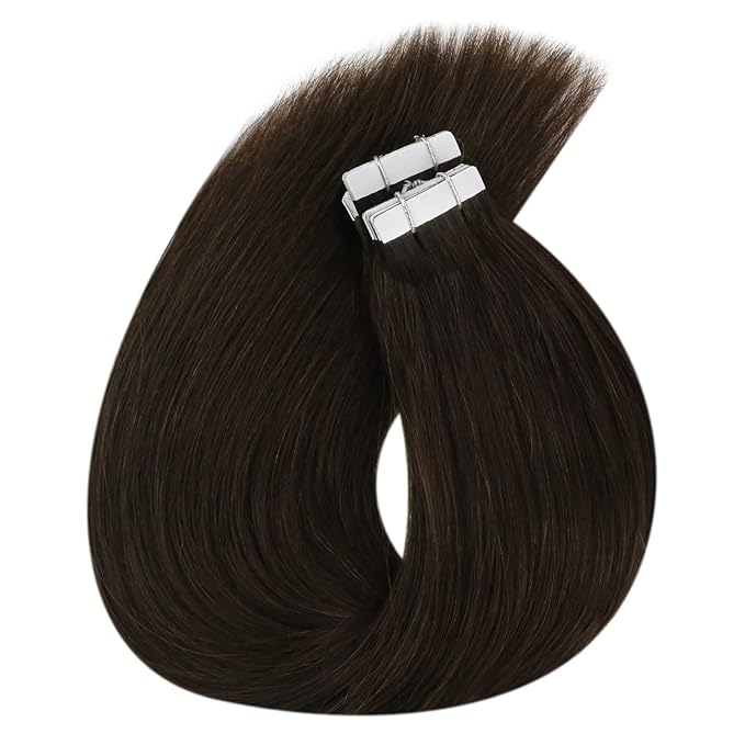 Sunny Hair Tape in Hair Extensions Real Human Hair Invisible Remy Hair Extensions Tape ins for Women Darker Brown 18 inch 20Pcs 50G