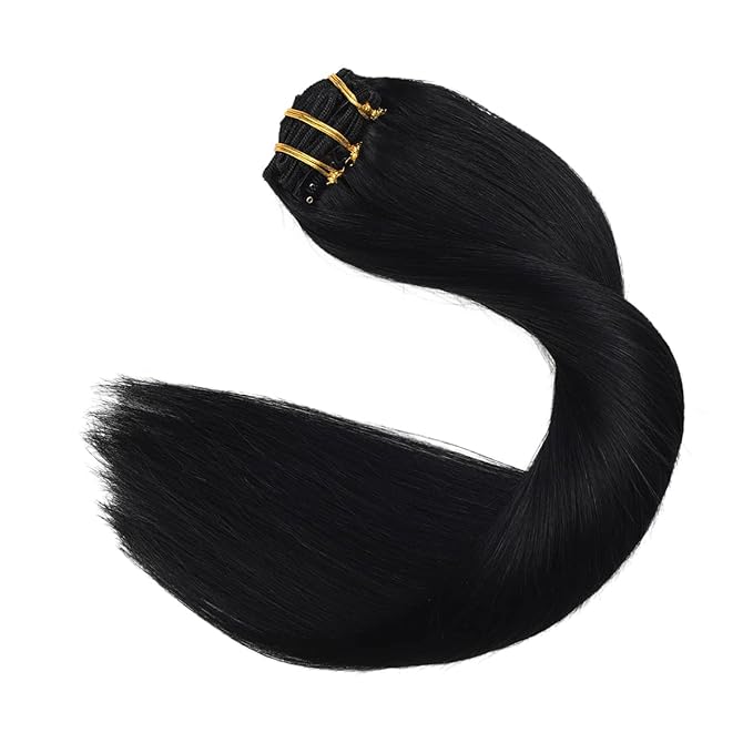 XDhair Black Clip In Hair Extensions Human Hair120g 20 Inch 6Pcs Clip in Hair Extensions Straight Natural Hair (#1,20Inch)