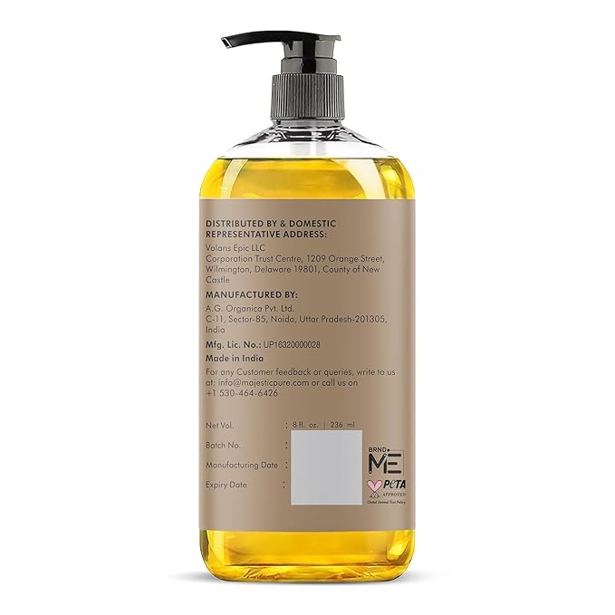 Majestic Pure Castor Oil - 100% Pure & Natural - Premium Grade, Cold Pressed, Hexane Free - Hair, Eyelashes, Eyebrows, Nails - Moisturizing & Nourishing - 8 Fl Oz