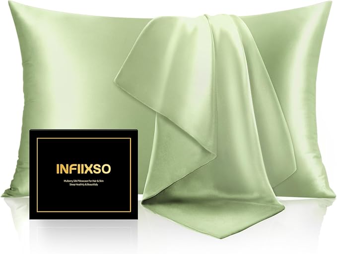INFIIXSO Silk Pillow Cases 2 Pack Standard Size, Ultra Smooth & Soft Mulberry Silk Pillow Case for Hair and Skin, Breathable Cooling Silk Pillowcase with Hidden Zipper (Sage Green, 20x26 Inches)