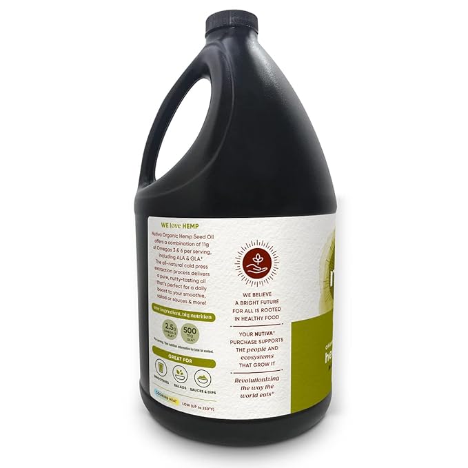 Nutiva Organic, Cold-Pressed, Unrefined Hemp Seed Oil from non-GMO, Sustainably Farmed Canadian Hemp, 1 Gallon 128 Fl Oz