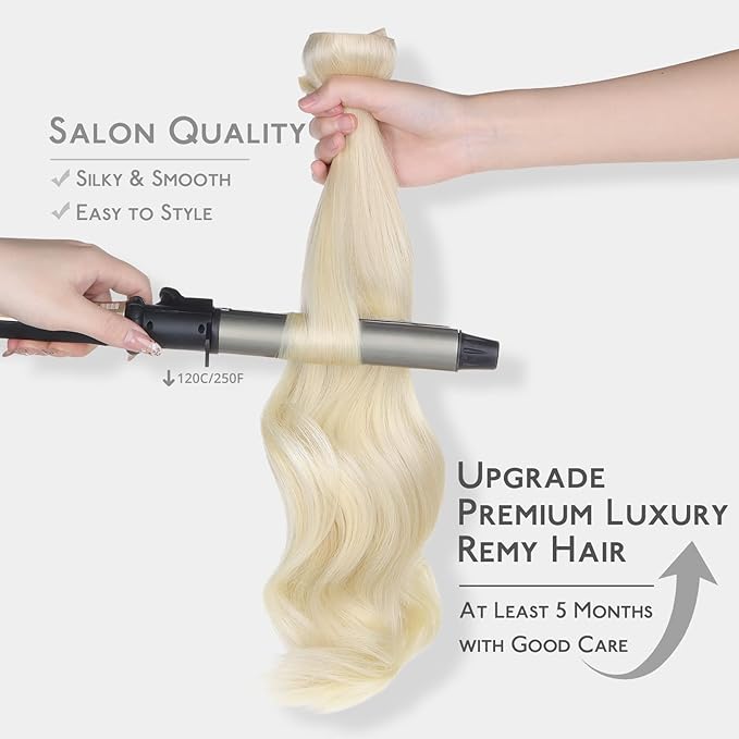 WENNALIFE Invisi Edge Clip in Hair Extensions Real Human Hair, 22 Inch 150g 7pcs Platinum Blonde Seamless Clip in Extensions Remy Hair Clip Ins Invisible PU Skin Weft Extensiones De Cabello Hmano