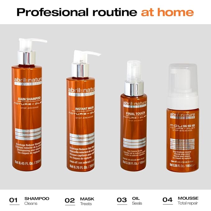 abril et nature - Professional Repair Hair Care Set - Nature Plex, STOP Breakage - Shampoo, Mask, and Serum Pack for Very Treated or Damaged Hair - Prevents, Protects, and Repairs - 550 ml