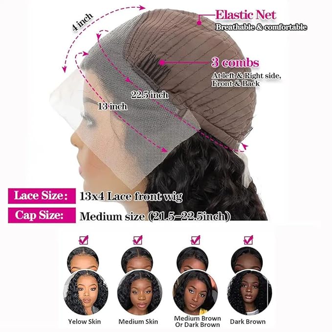 bangjazz 180% Density HD Lace Front Wigs Human Hair Deep Wave Wig 13x4 Lace Frontal Wigs Human Hair 22 Inch Curly Wigs for Black Women Pre Plucked Natural Hairline Natural Color